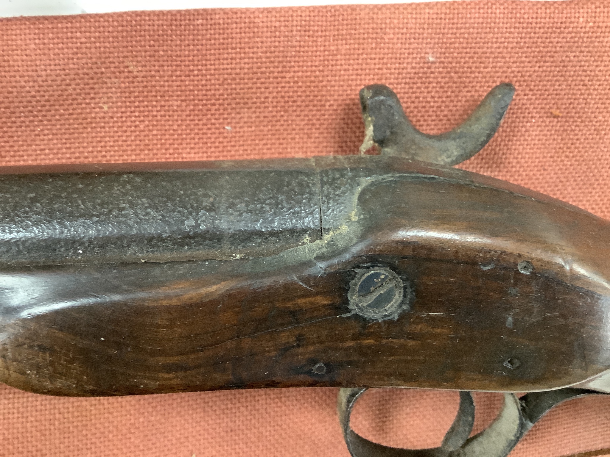 A 19th century percussion rifle, walnut stock, with ram rod, in canvas case, complete with gun cleaning kit
